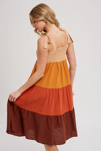 Colorblock Tie-Strap Tiered Midi Dress