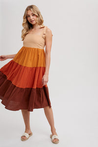 Colorblock Tie-Strap Tiered Midi Dress