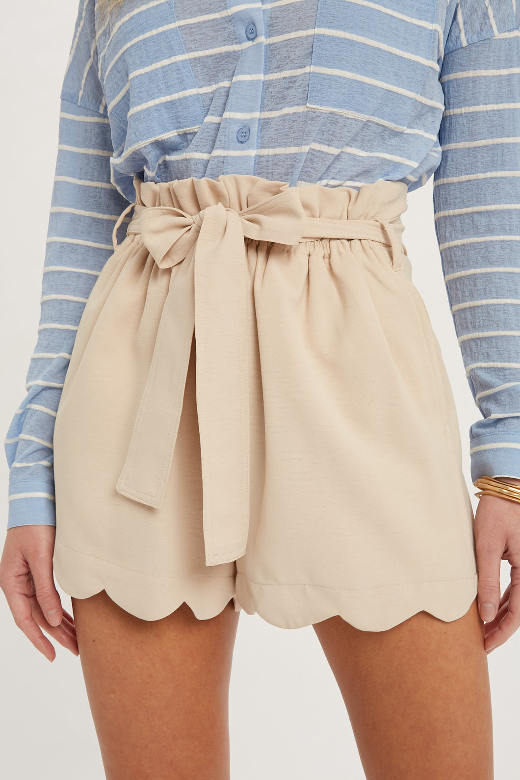 Scallop Hem High Waisted Shorts (Ecru) 🤍