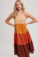 Load image into Gallery viewer, Colorblock Tie-Strap Tiered Midi Dress