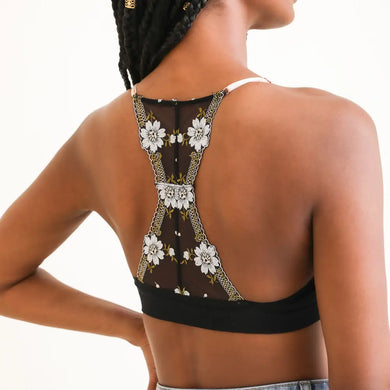 Floral Lattice Racerback Bralette (Black)