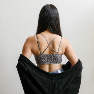 Padded Crochet Lace Longline Bralette (Gray)