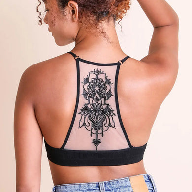 Tattoo Mesh Racerback Bralette (Black)