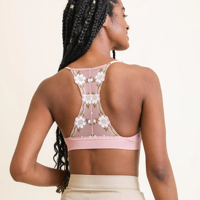 Floral Lattice Racerback Bralette (Pink)