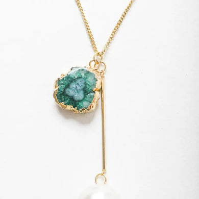 Gem and Pearl Pendant Chain Necklace